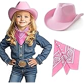 SeptCity Kids Cowboy Hat and Bandana for Age 5-10, Cowgirl Costume Set for Boys and Girls