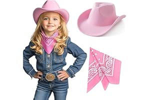 SeptCity Kids Cowboy Hat and Bandana for Age 5-10, Cowgirl Costume Set for Boys and Girls