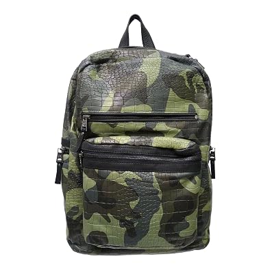 ash domino leather backpack ASH DOMINO Army Camo Croco Pattern Genuine Leather Guinea