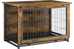 JY QAQA PET JY QAQA Dog Crate Furniture, Wooden Dog Crate Table, Double-Doors Dog Furniture, Indoor Dog Kennel, Dog House, Dog Cage/Brown/L