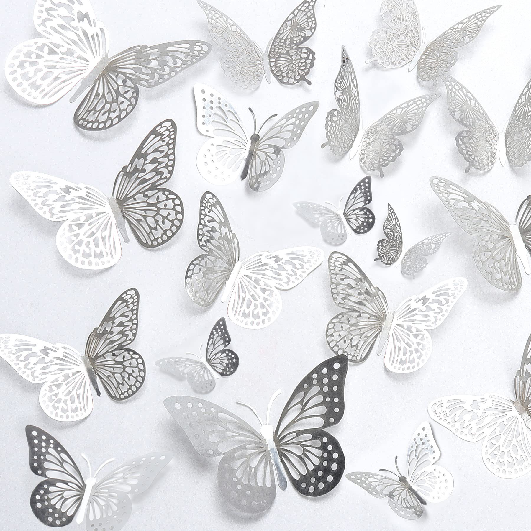 Butterfly Decorations 36 Pcs Glitter 3D Butterfly Cupcake Toppers Rose Gold Sliver Hollow Butterfly Personalised Cake Topper for Birthday Wedding Party Wall Sticker Decoration