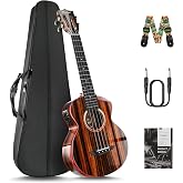 Caramel TEG91 Cutaway 26-inch Ebony Glossy Electric Armrest Ukulele | Tenor Handmade Professional Ukelele Kit with Accessories