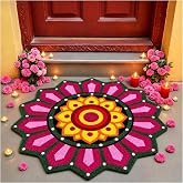 Frienda 24 Inch Diwali Rangoli Doormat Indian Pooja Decor for Home, Lotus | Flower Bathroom Rug, Navratri Dussehra Mehndi Decor for Entrance Housewarming Wedding Gift, with TPR Backing