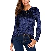 Urban CoCo Women's Vintage Velvet T-Shirt Casual Long Sleeve Top