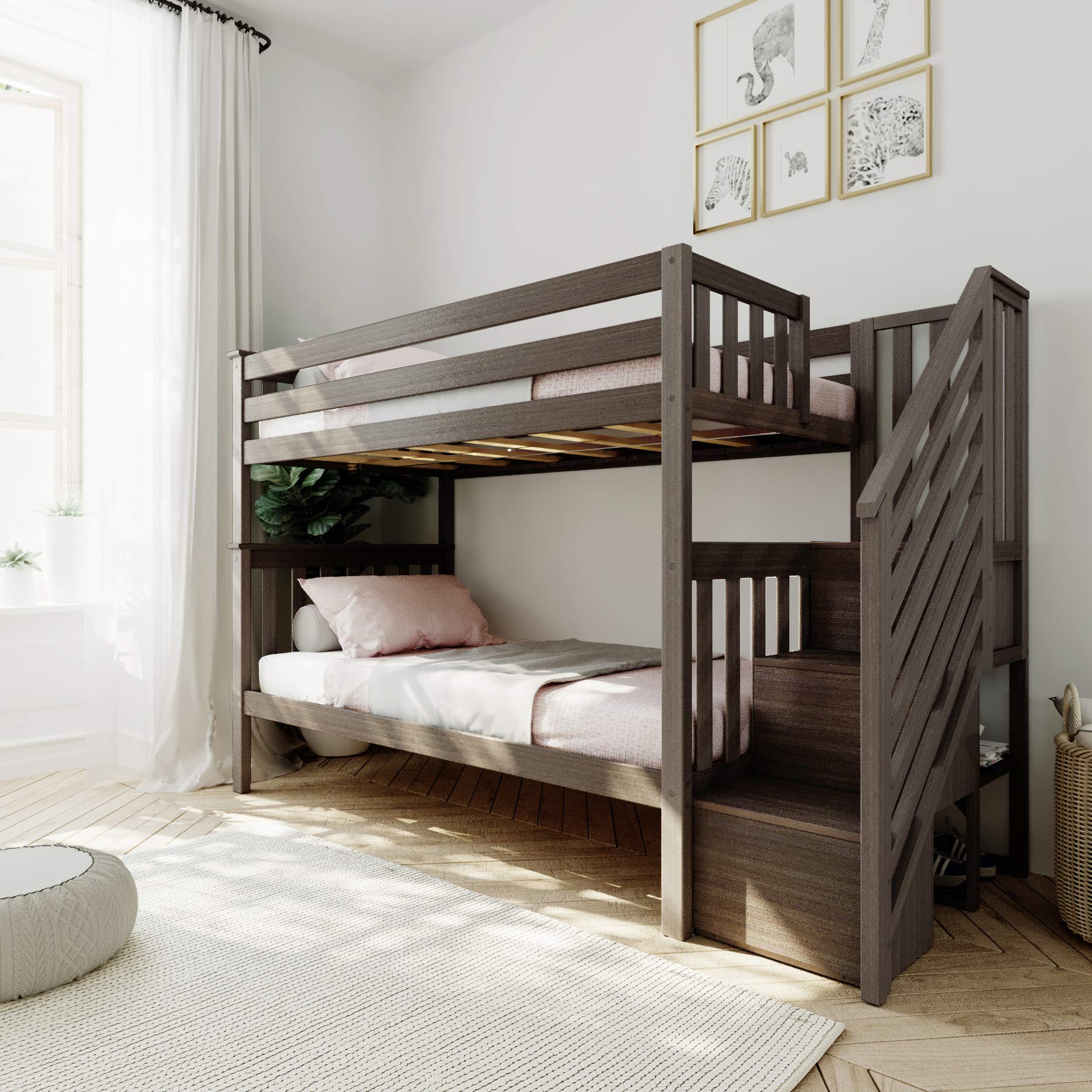 Photo 1 of ***ONLY THE STAIRCASE/INCOMPLETE SET***Max & Lily Bunk Bed, Twin-Over-Twin Bed Frame For Kids With Stairs, Clay COLOR