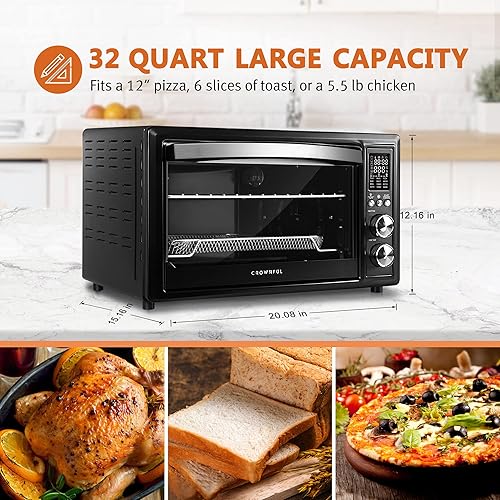CROWNFUL Air Fryer Toaster Oven, 32 Quart Convection Roaster with
