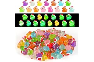 DIINOKIY 160Pcs Christmas Mini Resin Ducks Luminous Miniature Xmas Hat Animals Glow in The Dark Bulk for Micro Fairy Garden Dollhouse Decor Small Party DIY Slime Kit Prank Game Tiny Figure