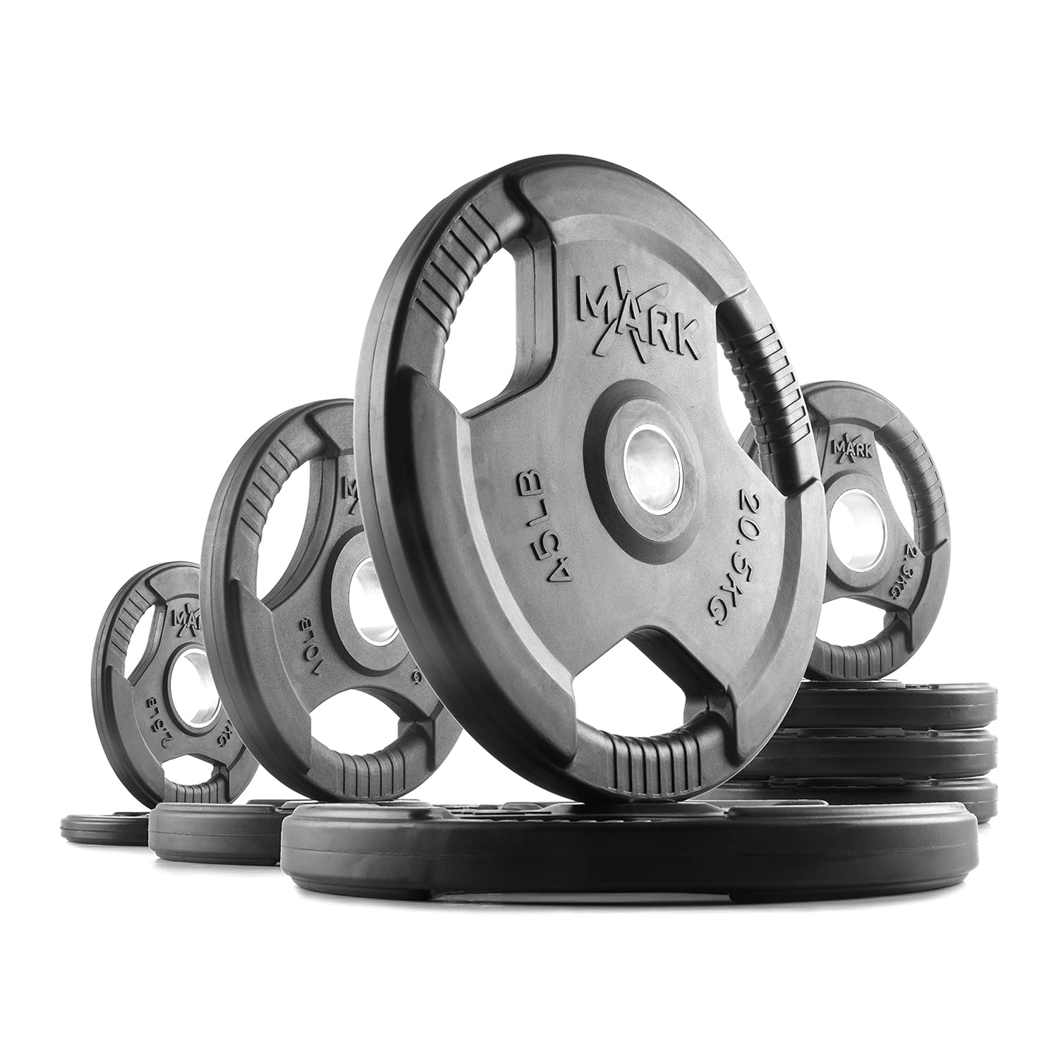XMark Premium Quality Rubber Coated Tri-grip Olympic Plate Weights 135 lb.  Set: Amazon.co.uk: Sports & Outdoors