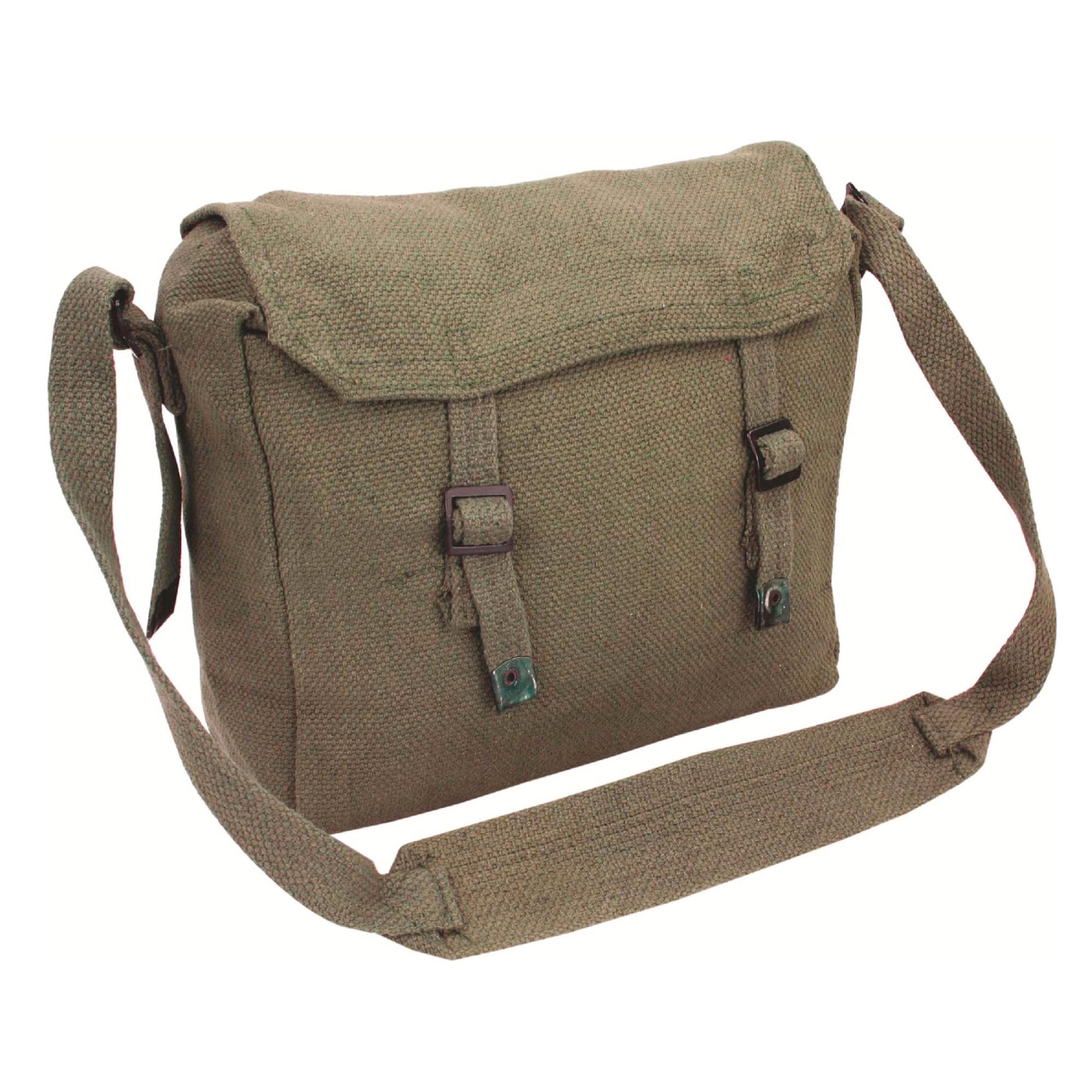 Outdoor World Canvas Haversack Bag – Vintage Military-Style Cotton Canvas Satchel – Compact Work, School, Student, Lunch & Outdoor Shoulder Messenger Crossbody Bag with Adjustable Strap (Olive)