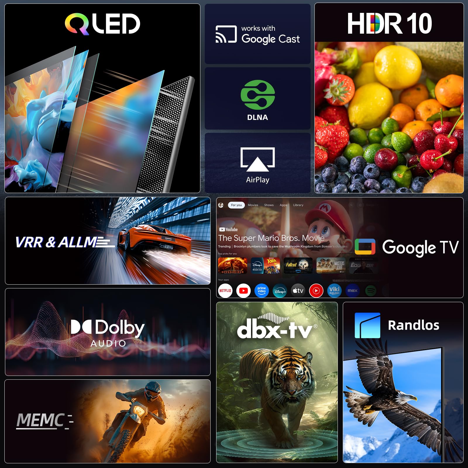 CHIQ 50 Zoll (127 cm) 4K UHD Smart Google TV, HDR10, MEMC, kompatibel mit Apple AirPlay & Google Sprachsteuerung, mit ALLM & VRR, Dolby Audio, Prime Video, YouTube, 2026 U50QST 3