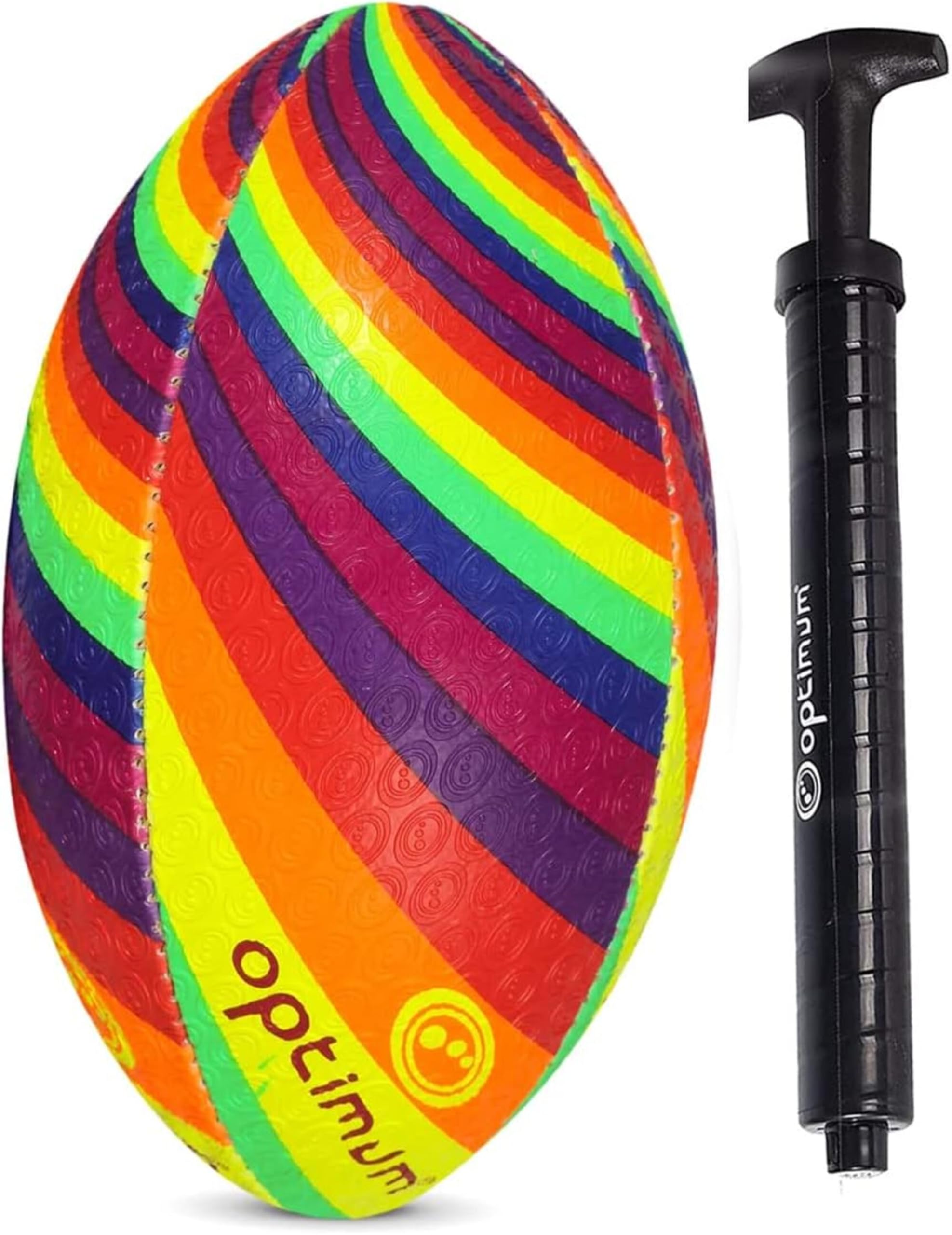 Optimum Rainbow Twister Rugby Ball - Balanced and Responsive for Accurate Handling and Kicking of Top-Performing Rugby Balls - Perfect for Training and Gameplay - 2-Ply 410g Ball - Size 5 - With Pump — image 1