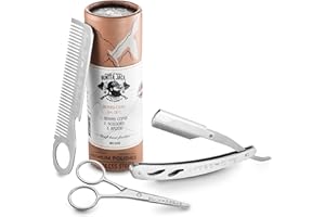 HUNTER JACK Straight Razor Kit - Complete Straight Razors for Men Kit with Beard Scissors & Metal Comb - Barber Razor for Men - 10 Extra Straight Edge Razor Blades for Shaving - Premium Polished Stainless Steel