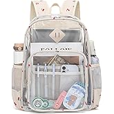 Xunteny Clear Backpack for Girls Women School Bookbag Heavy Duty Transparent Backpacks (Corduroy Cherry)
