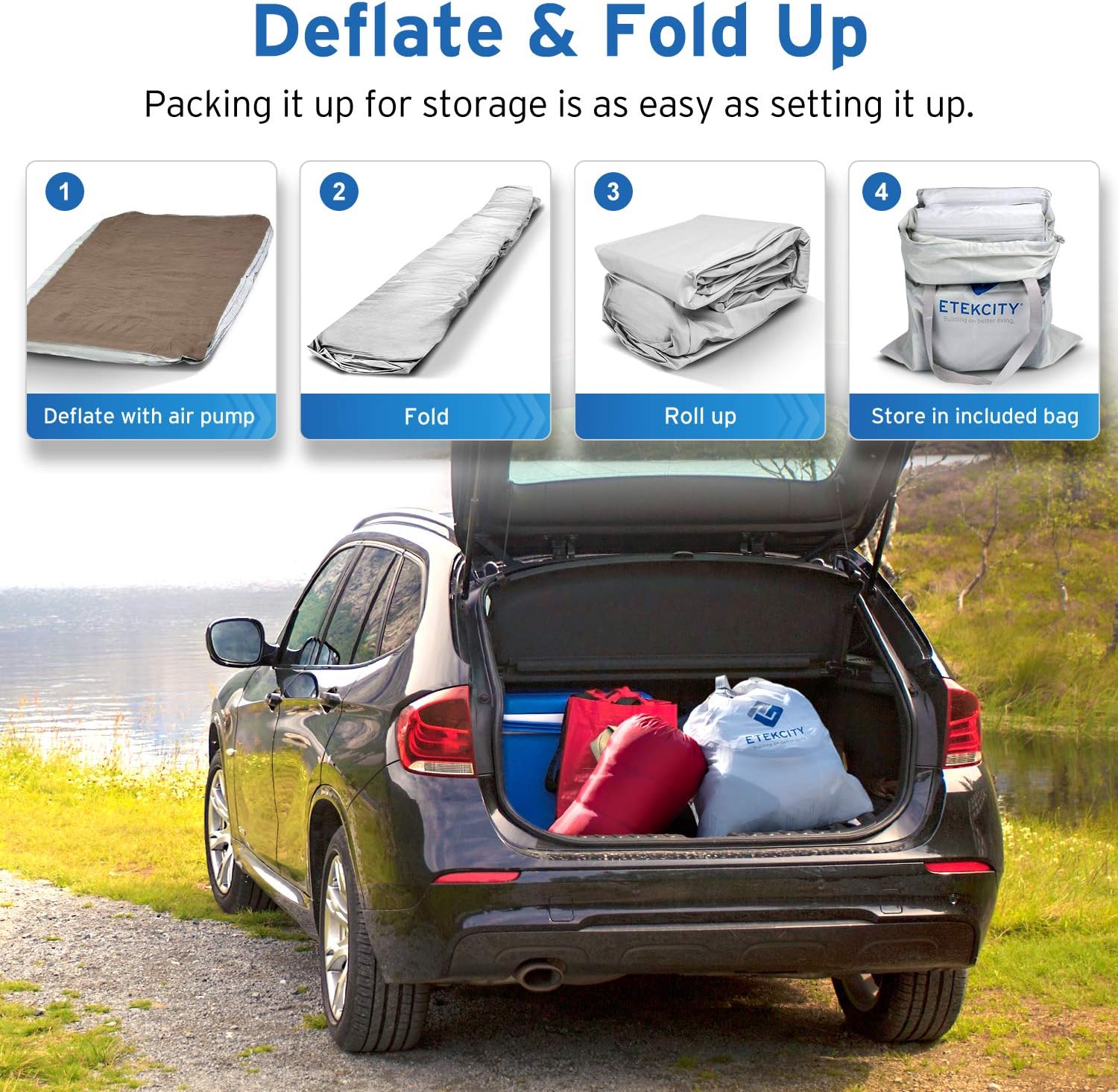 Etekcity Camping Air Mattress, Inflatable Mattress Air Bed Queen Twin with Rechargeable Pump, Leak-Proof Blow Up Mattress Raised Airbed , Height 9", Storage Bag: Sports & Outdoors