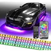 OPT7 Aura Flexible Car Underglow Lights with APP &amp; Remote Control | 4PCS RGB LED Strips, Multicolor Music Modes, 12V Neon Accent Underbody Lighting, Universal Fit for Car Truck SUV, JDM Gifts