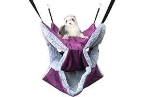 Vedem Small Animals Warm Plush Triple Bunkbed Cage Hanging Hammock Bed Hideout for Sugar Glider Ferret Squirrel (Purple/Grey)