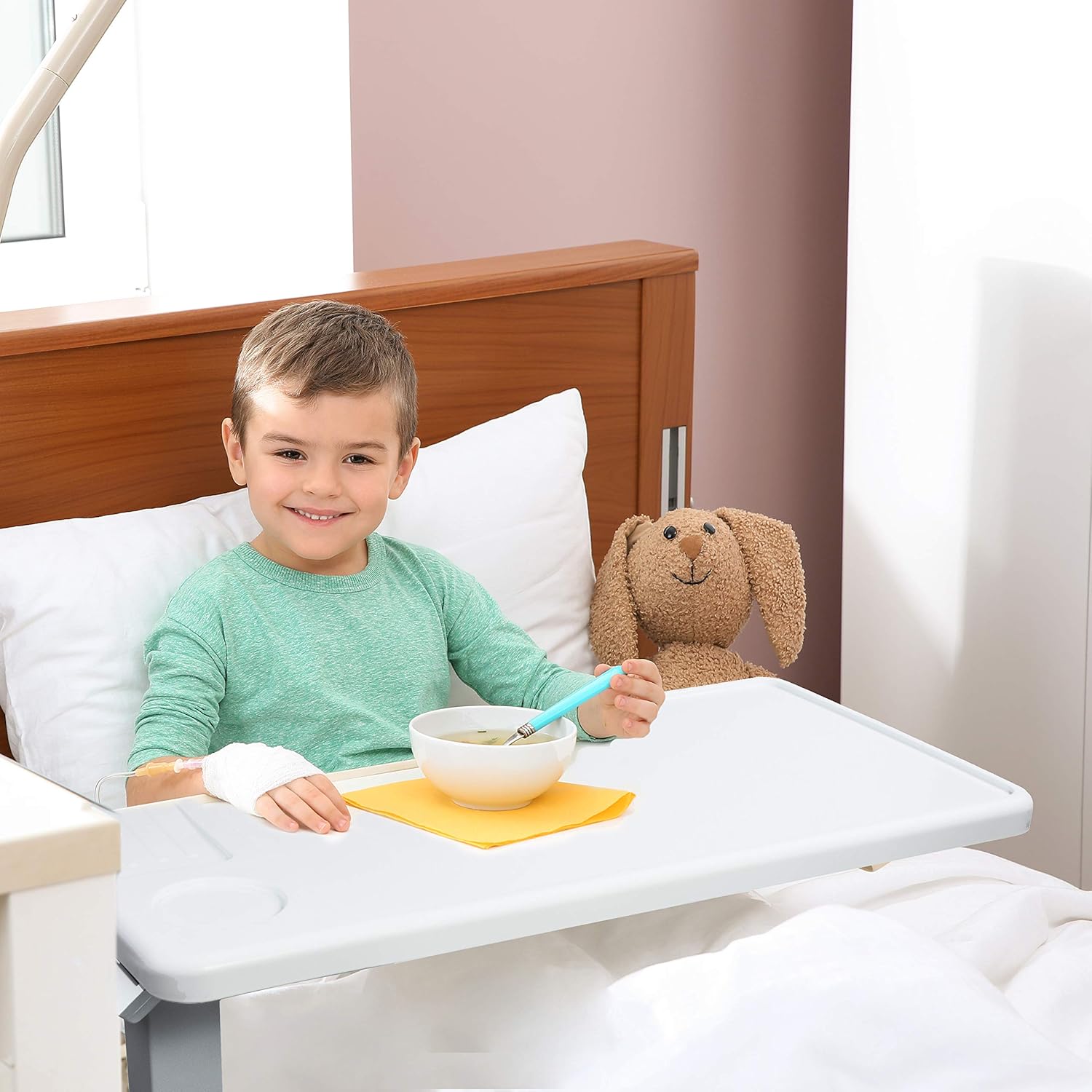 Vaunn Medical Deluxe Adjustable Overbed Bedside Table with Wheels (Hospital and Home Use): Health & Personal Care
