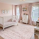 Lahome Pink Rugs for Bedroom Girls,Cute Nursery Rug Boho Area Rugs 5x7,Floral Living Room Rug Carpet Ultra-Thin Soft Washable, Kids Rugs for Playroom Baby Room Decor Dorm (Pink, 5'X7')