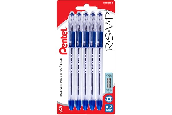 Pentel R.S.V.P. Ballpoint Pen, 0.7mm, Blue Ink, 5PK
