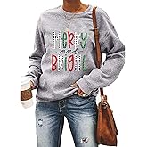 Christmas Sweatshirt Women Merry And Bright Pullover Shirt Novelty Christmas Xmas Gift Holiday Top