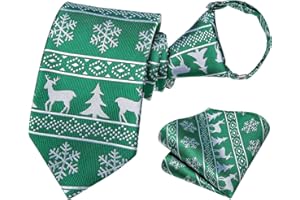 Dubulle Boys Christmas Zipper Ties Xmas Pretied Necktie for Boy and Pocket Square Age 8-12 Boys Party Festival