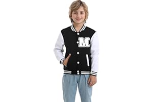 Icibgds Kids Baseball Jacket Letter Print Boys Girls Varsity Coat Casual Lightweight School Uniform With Button