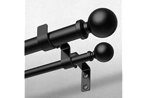 WOLISTSA Double Curtain Rod, 1 Inch Black Dual Curtain Rods for Windows 48 to 84 Inch, Decorative Adjustable Heavy Duty Telescopic Spliced Window Treatment Rods Set for Bedroom Living Room Farmhouse