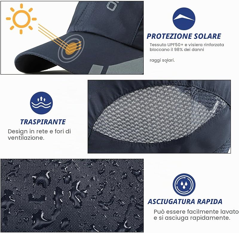 2 Confezioni Cappello da Baseball Uomo Donne, Sport Aperta Cappellino Visiera Asciugatura Rapida, Traspirante Leggero Pieghevole Cappellini da Sole Estivo Berretto Baseball Regolabile Snapback