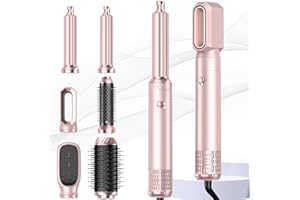 Atopskins 6 in 1 Hair Dryer Brush, Detachable Air Styler, 3 Heat Settings Blow Dryer Brush Frizz-Free Volumizing, Straightening, Curling ALCI Safety Plug for Travel & Home Styling (Pink)