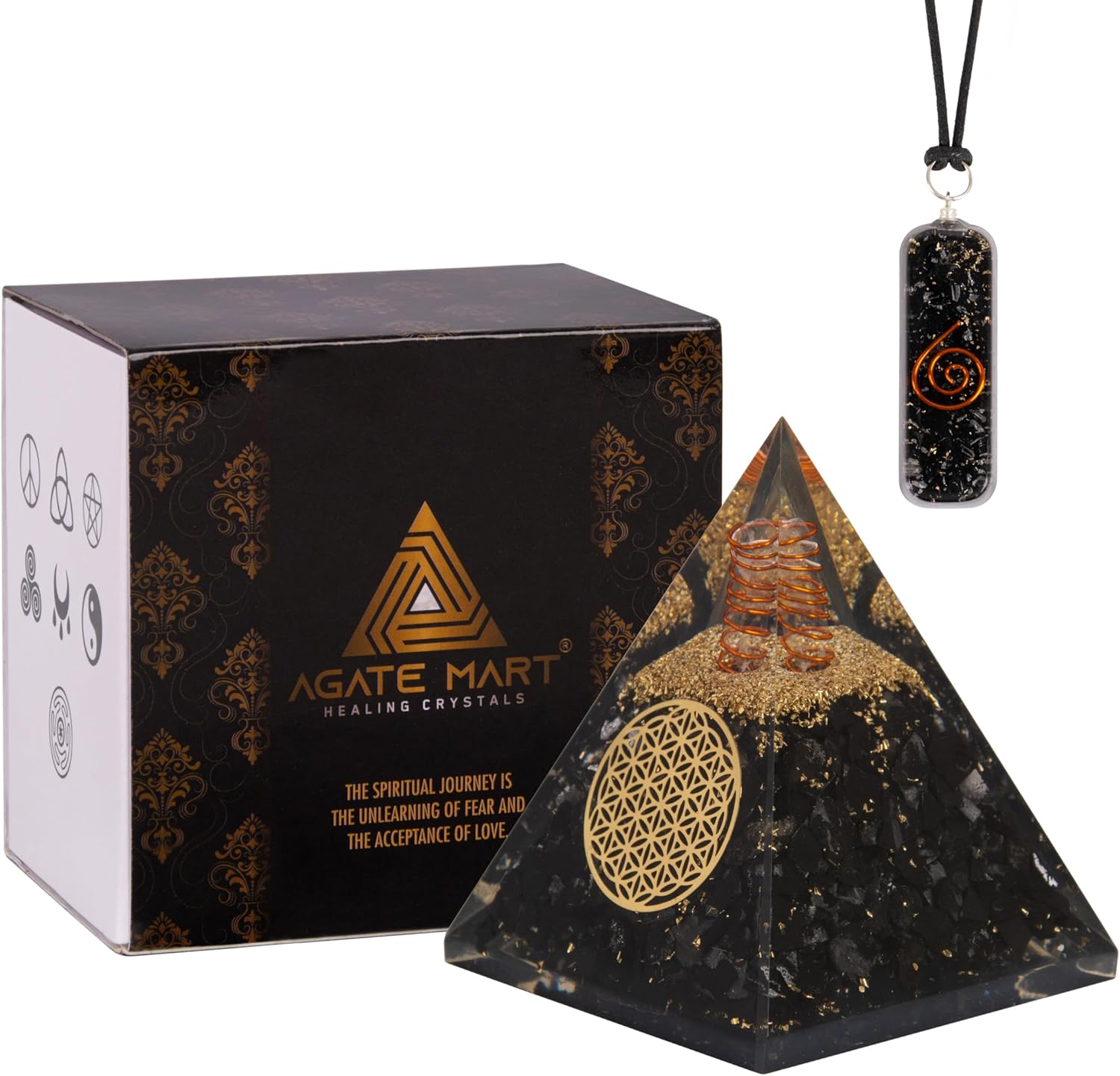 Mixed Media - Agate Mart Sunghite Orgonite Pyramids - Healing Crystals for Success - Elevate Meditation with Orgonite Energy, Includes Sunghite Pendant