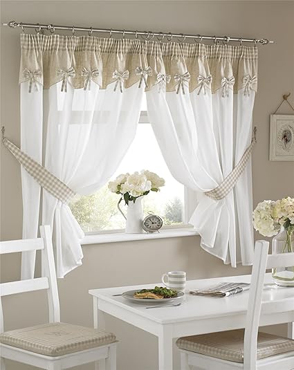 Bows Kitchen Curtains With Pelmet Attached Including Free Tie