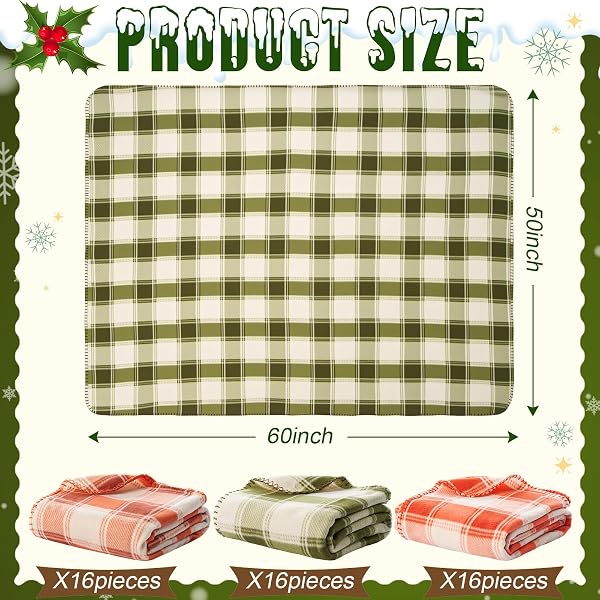 FANFANWIN 48 PCS WINTER PLAID THROW BLANKETS, 60 X 50 INCH COZY FLEECE BLANKET CHECKERED BEDDING CHUNKY RUSTIC MODERN FARMHOUSE FOR HOME BEDDING COUCH CHAIR HOMELESS GIFTS