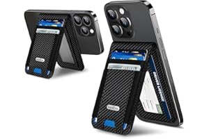 EXTRELIFE For Magsafe Wallet Stand, Strongest Magnetic Wallet for iPhone 17/16/15/14/13/12 Series, ID Window, 4 Card Slots, Fit 9 Cards, Vegan Leather, RFID Blocking, Black Carbon Fiber