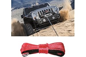 Alieemo 1/4'' x 50 Ft Car Synthetic Winch Rope Kit, 10,000LBs Winch Cable Line with Protecting Sleeve and Thimble, Universal Car Accessories for ATV UTV (Red)