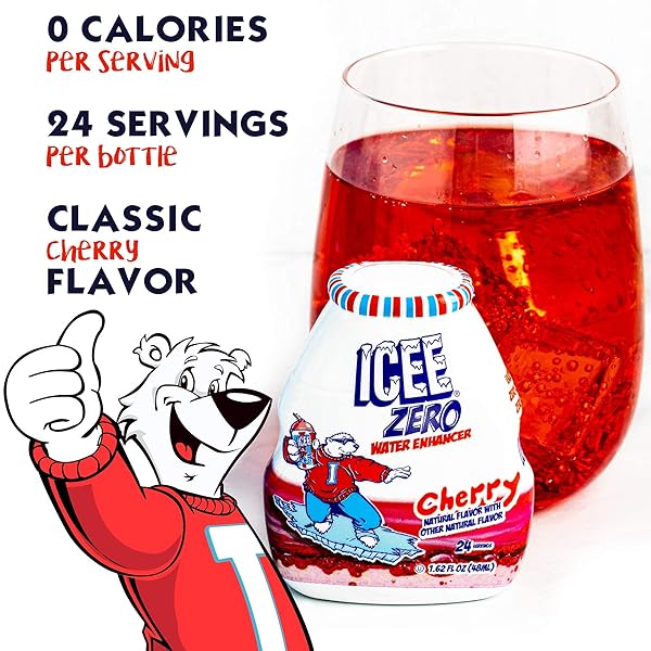 ICEE ZERO CALORIE CHERRY LIQUID WATER ENHANCER DRINK MIX, NATURAL FLAVOR DROPS, SUGAR FREE, 1.62 FL OZ CONCENTRATE (48 ML) – 4 PACK