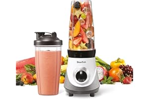 Starfrit Personal Blender 7PC Set - Two 828ml Cups - Two Blades - High, Low & Pulse Modes - 300W - Perfect for Smoothies!