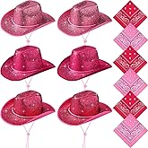 Coume 12 Pcs Sparkly Adults Cowboy Hat and Bandanas Women Men Western Glitter Cowgirl Party Hats with Adjustable Drawstring