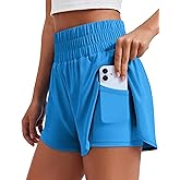 PINSPARK Women's 2 in 1 Running Shorts High-Split Athletic Short High Waisted 3" Liner Workout Gym Short with Pockets
