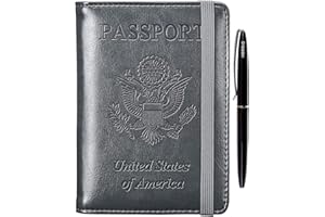 HerriaT Leather Passport Holder Cover Case RFID Blocking Travel Wallets Card Case for Women Men(Gray)