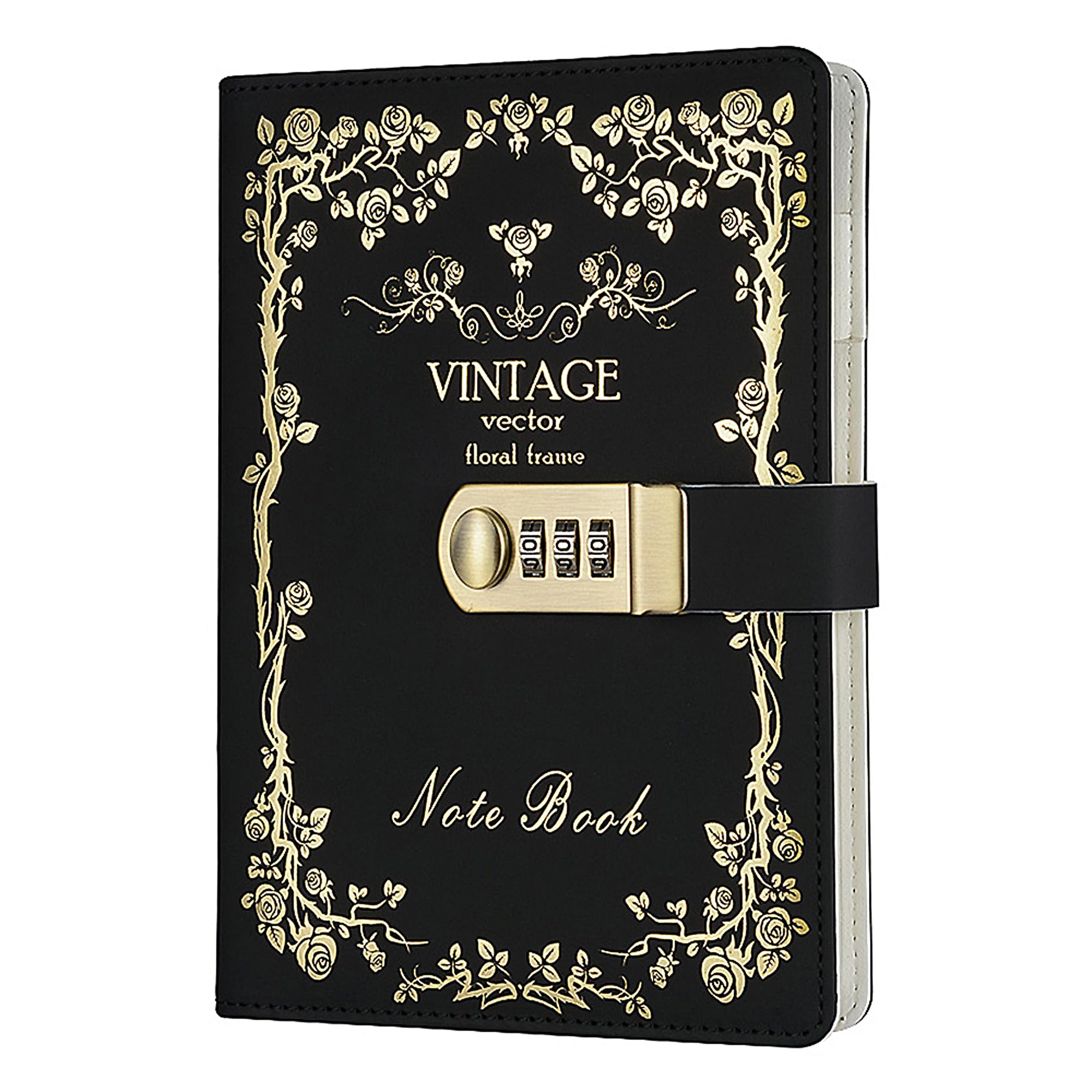 NectaRoy Lockable Diary Lock Journal, PU Leather Cover Writing Notebook Planner, Wire Binding Lined Daily Travel Journal with Lock, Password Notepad with Pen Holder, Size 215x150mm