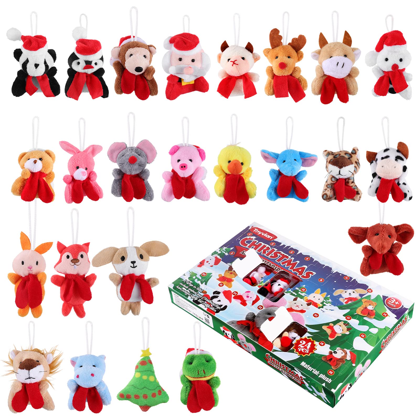 Countdown Advent Calendar- Christmas 24 Days Mini Advent Calendar with 24 Animal Plush Toys- Christmas Decorations Xmas Party Favor for Boys, Girls, Toddlers