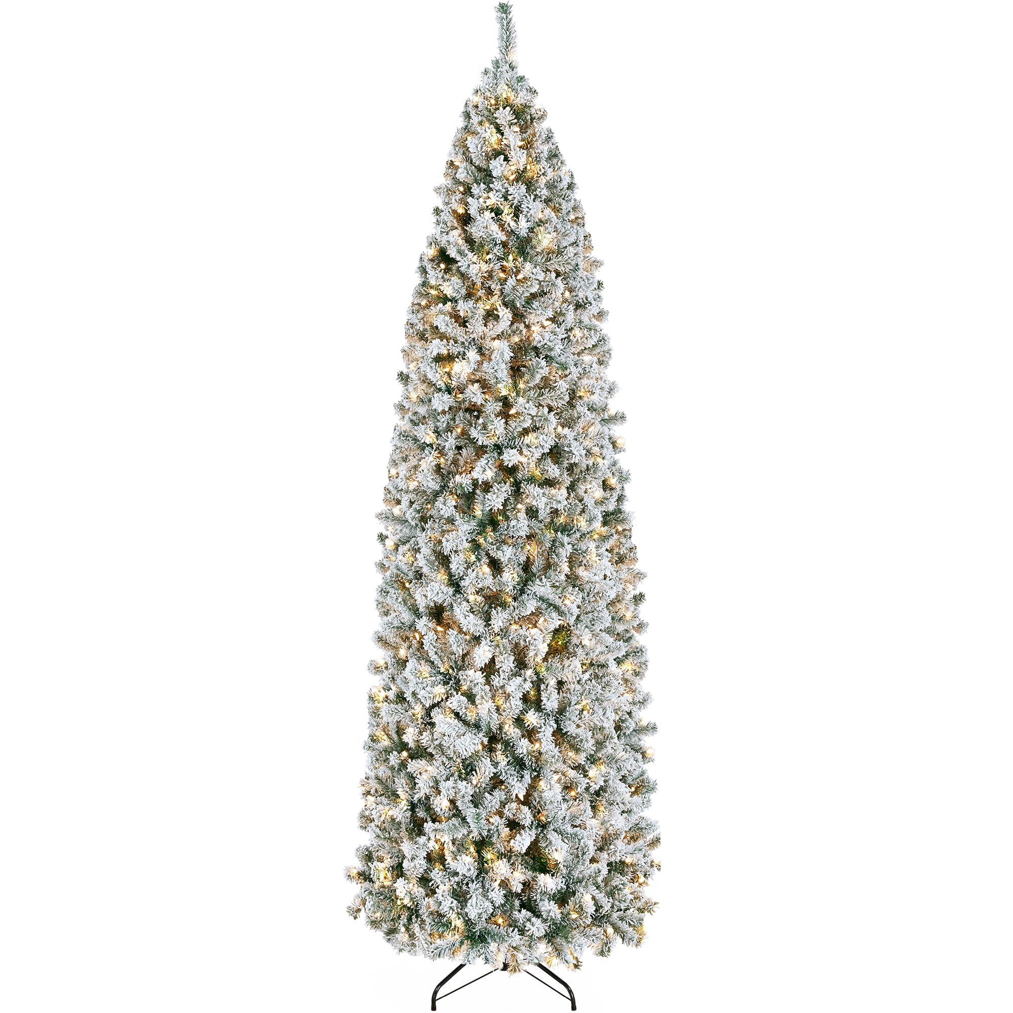 Yaheetech 9ft Pre-lit Snow Flocked Pencil Christmas Tree Kingswood Fir Hinged Slim Skinny Corner Xmas Tree Holiday Decoration with 350 Incandescent Warm White Lights & 1086 Snow Branch Tips, White Image Yaheetech 9ft Pre-lit Snow Flocked Pencil Christmas Tree Kingswood Fir Hinged Slim Skinny Corner Xmas Tree Holiday Decoration with 350 Incandescent Warm White Lights & 1086 Snow Branch Tips, White Image