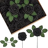 InnoGear Artificial Flowers, 50 Pcs Black Foam Fake Roses Bulk with Stems for Decoration DIY Wedding Bouquets Centerpieces Bridal Shower Party Valentines Christmas Tree
