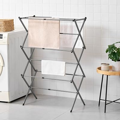 Vivo Technologies 3 Tier Extendable Clothes Airer Foldable Grey 7.5m Drying