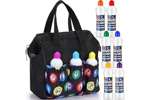 Crtiin 1 Set Bingo Dauber Bag with 6 Pcs 2.2 oz Daubers Mixed Colors Set of Dot Markers in 6 Colors Handle and Zipper Tote Bag with 6 External Pockets Suitable for Bingo Night (Black)