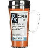 Spoontiques Insulated Travel Mug, 14oz - Double Wall Stainless & Acrylic Drink Cup with Twist Top Lid & Handle - Prescription