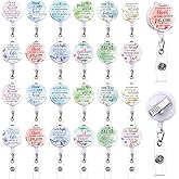 Gaillty 24 Pcs Floral Valentine Christian Badge Reel Bible Verses Badge Holder Retractable with Clip Religious Scripture Decorative Name ID Holder Christian Gifts for Nurse Teacher Office Worker