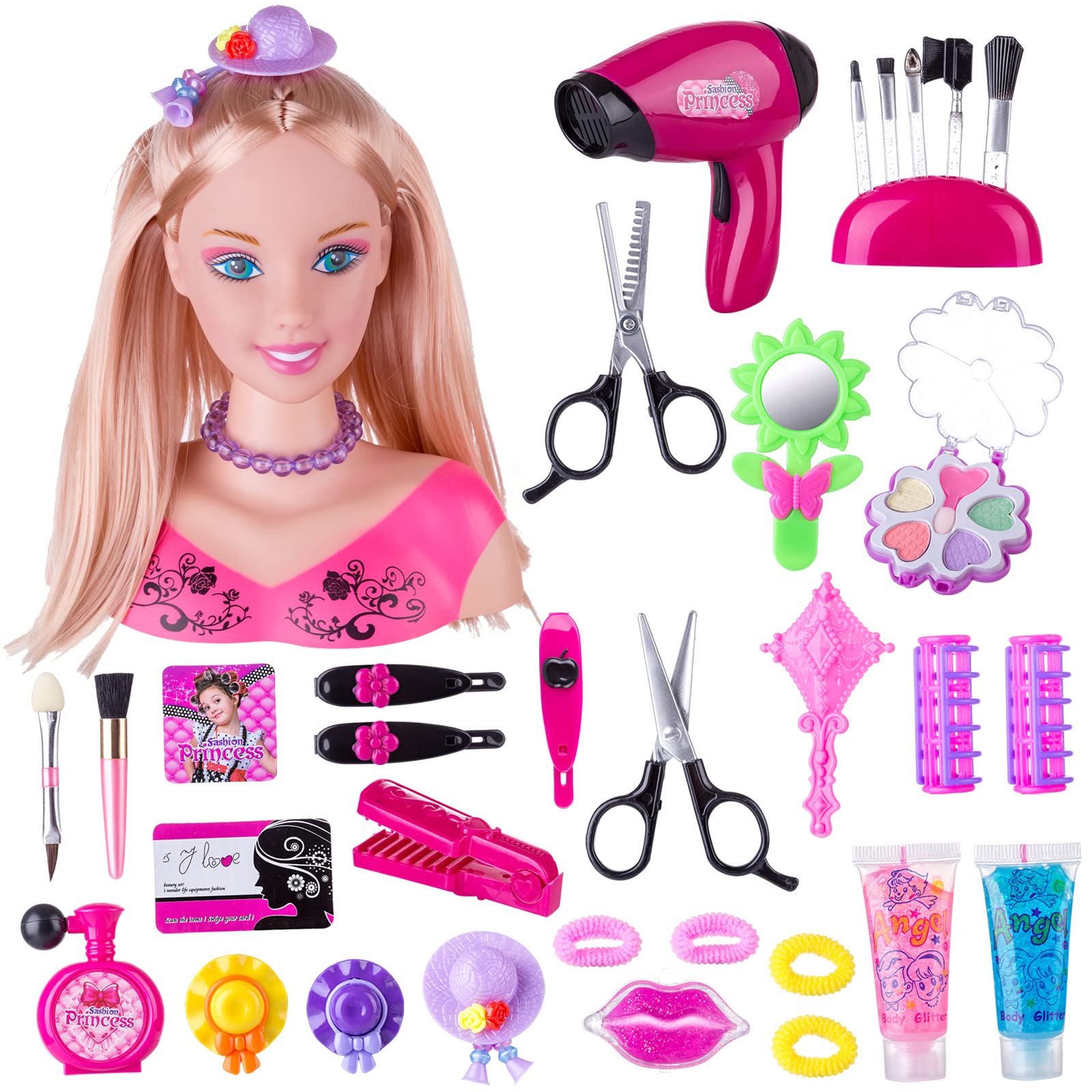 Photo 1 of KonHaovF Styling Head Doll for Girls' Hair and Makeup Practice with Accessories and Hair Dryer (Style A)