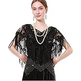 sy soul young 1920s Shawl Wrap Sequin Fringe Flapper shawl Cap for Women Evening Dress Wedding Gatsby Party Harlem Night