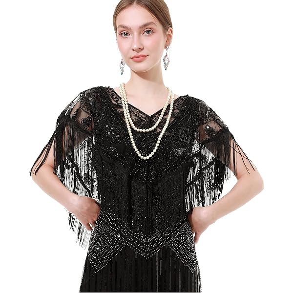 Z&X Women's 1920s Beaded Sequin Shawl Wrap Fringed Evening